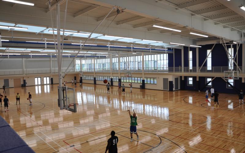 The new gym area features three basketball courts